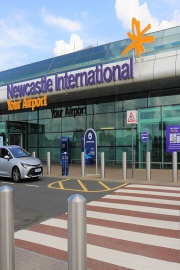 Newcastle International Airport entrance, popular arrival point for cheapest flights to Newcastle