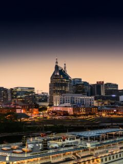 Best Areas to Stay in Nashville for First-Time Visitors skyline of Downtown Nashville at night