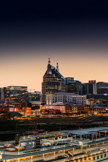 Best Areas to Stay in Nashville for First-Time Visitors skyline of Downtown Nashville at night